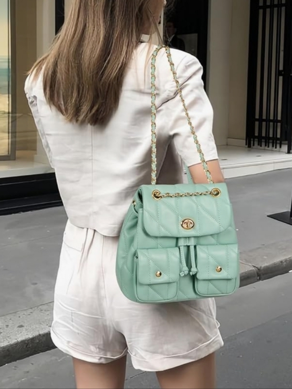 1 Left! Quilted Mint Shoulder Backpack Bag - Unbranded